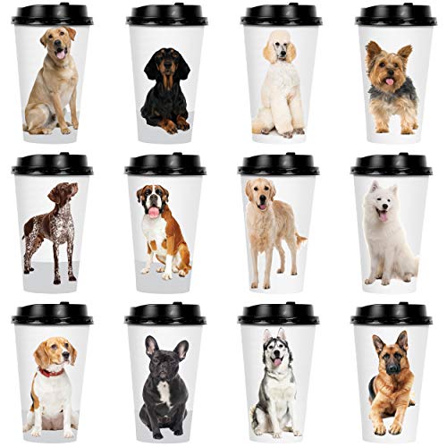 Youngever 72 Sets Disposable Coffee Cups with Lids, To Go Hot Coffee Cups, Durable Paper Cups with Lids (Dog Puppy Theme Design)