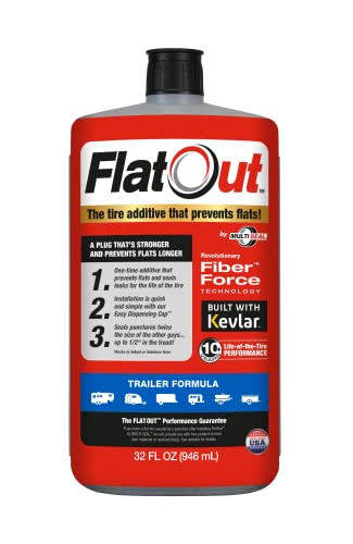 FlatOut Tire Sealant – Trailer Formula, Prevents and Repairs Flat Tires, Seals Leaks, Contains Kevlar, 32 Ounce Bottle, 1-Pack