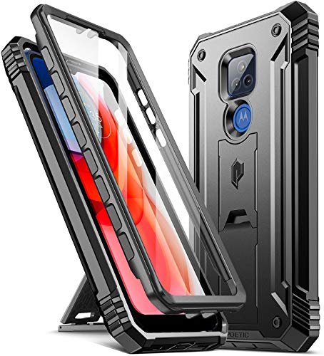 Poetic Revolution Series Case for Moto G Play (2021), Full-Body Rugged Dual-Layer Shockproof Protective Cover with Kickstand and Built-in-Screen Protector, Black
