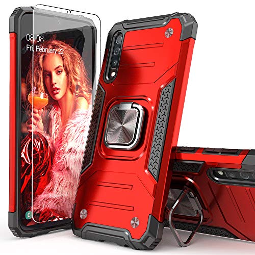 IDYStar Galaxy A50 Case with Screen Protector, Galaxy A30S Case, Shockproof Drop Test Cover with Car Mount Kickstand Lightweight Protective Cover for Samsung Galaxy A50/A30S/A50S, Red