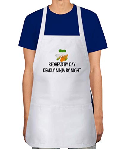 Makoroni – REDHEAD BY DAY DEADLY NINJA BY NIGHT Irish Ireland Apron Adjustable Kitchen Chef Apron with 2 Pockets Cooking Baking, DesF25