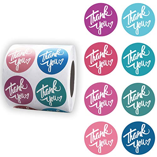 Dreecy 1.5 Inch Thank You Stickers, 1000 Pcs/roll Thank You Labels for Small Business, Packaging, Greeting Cards, Flower Bouquets, Mailer Seal Stickers, Candy Bags, Envelopes and Gift Wraps, 8 Colors