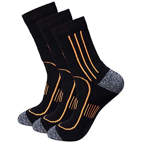 Men’s 3-Pack Black Cushioned Anti Odor Blister Resistant Crew Compression Hiking Trekking Mountaineering Socks