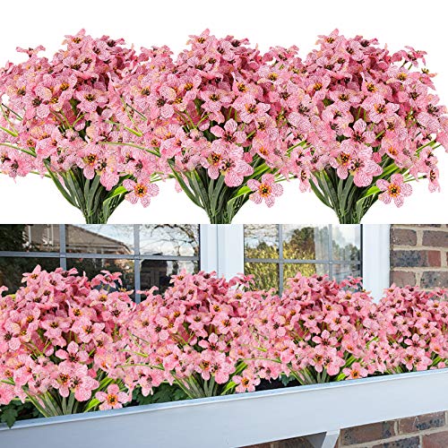 iYoucase Artificial Flowers Outdoor UV Resistant Fake Flowers 5 Bundles No Fade Faux Plastic Plants for Garden Porch Window Box Home Decoration(Pink)