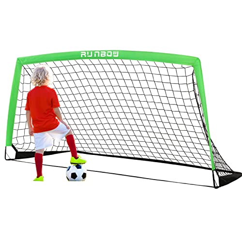 RUNBOW 6×4 ft Portable Kids Soccer Goal for Backyard Practice Soccer Net with Carry Bag (6×4 FT, Green, 1 Pack)
