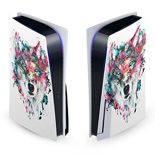 Head Case Designs Officially Licensed Riza Peker Wolf Art Mix Vinyl Faceplate Sticker Gaming Skin Decal Cover Compatible With Sony PlayStation 5 PS5 Disc Edition Console