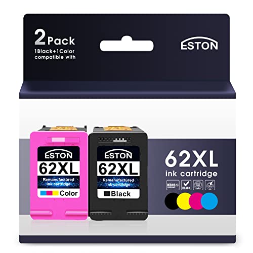 ESTON Remanufactured Ink Cartridge Replacement for HP 62XL 62 XL for Envy 5540 5640 5660 7644 7645 OfficeJet 5740 8040 OfficeJet 200 250 Series Printer 2-Pack(1Black&1Tri-Color)