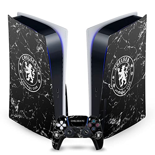 Head Case Designs Officially Licensed Chelsea Football Club Black Marble Mixed Logo Vinyl Faceplate Gaming Skin Decal Compatible With Sony PlayStation 5 PS5 Disc Edition Console & DualSense Controller