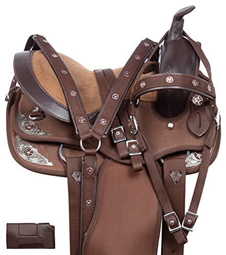 Acerugs 10” 12” 13” Youth Western Horse Pony Saddle TACK Set Kids Barrel Racing Show Trail Crystal Bridle Breastplate REINS PAD (Brown Horse, 13″)