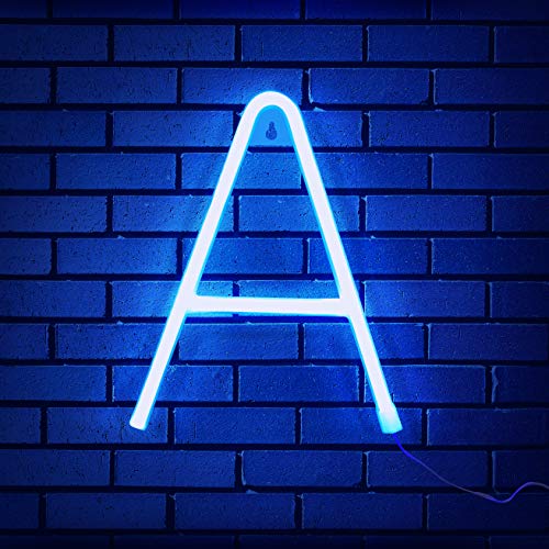 Light Up Led Neon Letters Sign Wall Decorative Neon Lights Alphabet Marquee Letter A to Z & 0 to 9 (Blue A)