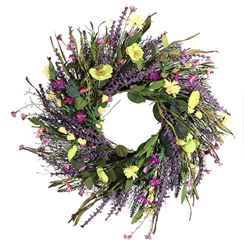 Alapaste Artificial Lavender Wreath for Front Door,24in Handcrafted Greenery Wreath Spring Wreath for Front Door Easter Celebration Wall Decoration,Purple