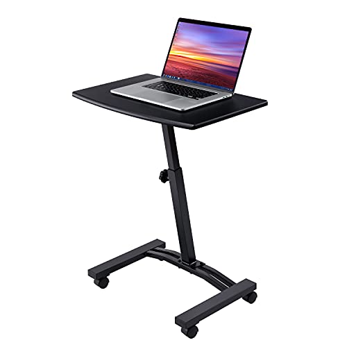 Seville Classics Airlift Mobile Height Adjustable Laptop Stand Computer Workstation for Sitting Table for Home, Office, Classroom, Hospital, w/Wheels, Flat Desk 24″, Black