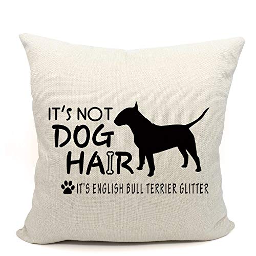 Mancheng-zi It’s Not Dog Hair It’s English Bull Glitter Throw Pillow Case, Dog Lover Gifts, English Bull Mom Gifts, Funny English Bull Decor, 18 x 18 Inch Linen Cushion Cover for Sofa Couch Bed