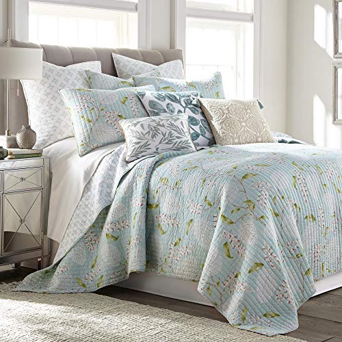 Levtex Home – Brookwood Quilt Set – Full/Queen Quilt(88x92in.) + Two Standard Pillow Shams (26x20in.) – Floral – Teal Blue, Green, Red and White – Reversible – Cotton Fabric