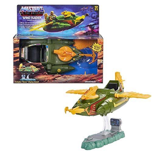 Masters of the Universe Origins Wind Raider Vehicle with Tow Hook, Retractable Cable & Display Stand for Motu Storytelling Play and Display, Gift for Kids Age 6 Years and Older
