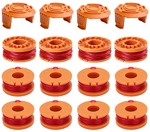 16 Pack Auto Feed Spool .065 10ft String Trimmer Spool Grass Line Compatible with Worx WA0010 WA0004 WG151 WG154 WG155 WG160 WG163 WG170 WG175 WG180 Weed Wacker Eater String with WA6531 GT Spool Cap