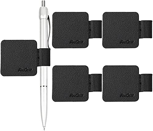 ProCase (5 Pack) Pen Loop Holder for Notebooks Journals Planners Tablet Case, Self Adhesive Leather Pencil Holder with Elastic Loop for Pens, Apple Pencil, Stylus Pen -Black