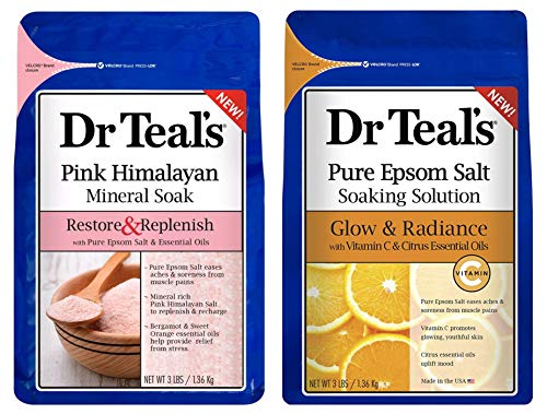 Dr Teal’s Epsom Salt Bath Combo Pack (6 lbs Total), Restore & Replenish with Pink Himalayan, and Glow & Radiance with Vitamin C and Citrus Essential Oils