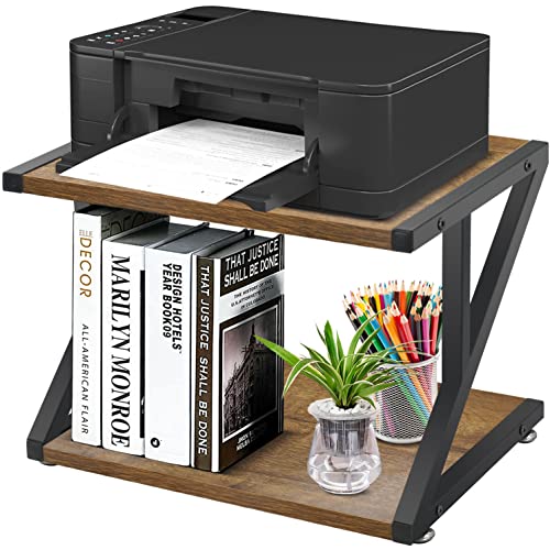 Desktop Printer Stand with Storage Shelf, 2-Tier Desktop Printer Table, Under Desk Shelf Stand for Office Supplies, Desk Organizer for Fax Machine Scanner Files Books with Adjustable Anti-Skid Feet