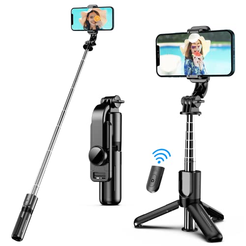 Portable Selfie Stick Tripod with Wireless Remote, 3 in 1 Extendable Selfie Stick Phone Holder for iPhone 13/12/12 Pro/12 Pro Max/11/11 Pro/X/XR/XS/8/7/6S,Android Samsung Smartphone