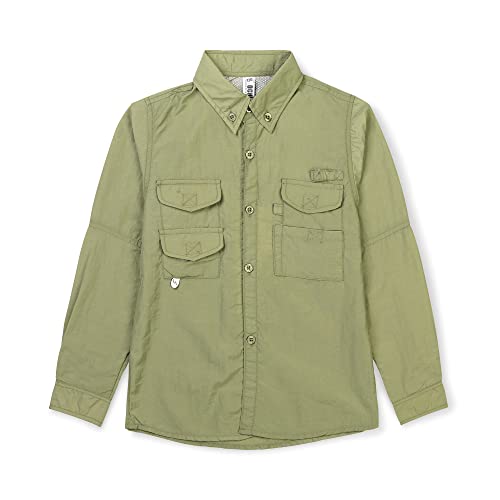 OCHENTA Boys Sun Protection Fishing Shirt Long Sleeve Button Down Quick-Dry Hiking Scout Tops Khaki 160-12 Years