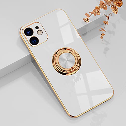aowner Compatible with iPhone 11 Ring Holder Case Shiny Plating Rose Gold Edge 360 Degree Rotation Kickstand for Women Girls Slim Soft Flexible TPU Protective Cover Case, 6.1 Inch