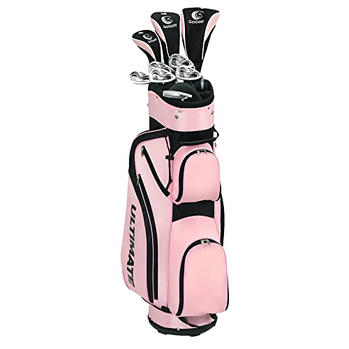 Tangkula Womens Golf Clubs Package Set 10 Pieces Right Hand, Includes 460cc Alloy Driver, 3# Fairway Wood, 4# Hybrid, 6#, 7#, 8#, 9# & P# Irons, Free Putter, Golf Club Set (Pink)