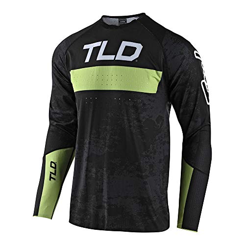 Troy Lee Designs Mens | Downhill | BMX | Mountain Bike Sprint Ultra Long Sleeve Jersey Grime (Black/Glo Green, XL)