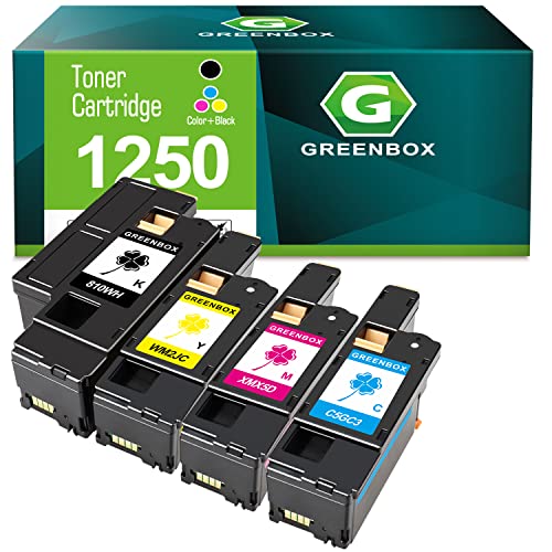 GREENBOX Compatible 1250C Toner Cartridge Replacement for Dell 810WH C5GC3 XMX5D WM2JC High Yield for Dell 1250 1350 1250C 1350CNW 1355CN 1355CNW 1355W Printer (1 Black, 1 Cyan, 1 Magenta, 1 Yellow)