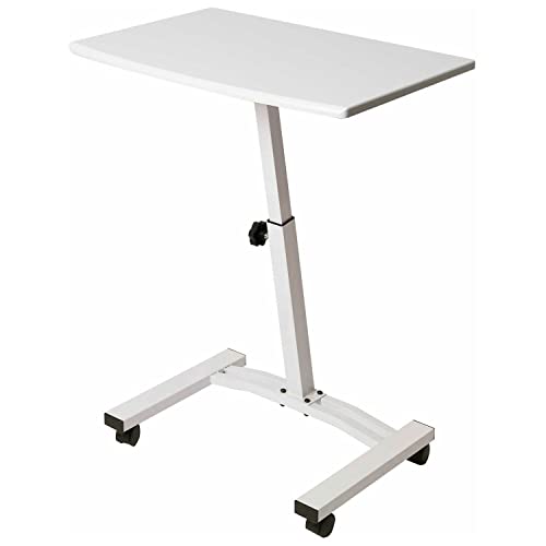 Seville Classics Airlift Mobile Height Adjustable Laptop Stand Computer Workstation for Sitting Table for Home, Office, Classroom, Hospital, w/Wheels, Flat (24″), White