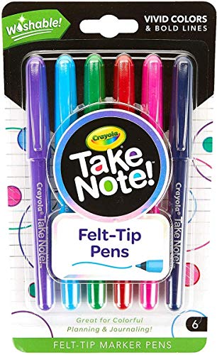 Crayola Take Note Felt Tip Pens, Assorted Colors, School Supplies, at Home Crafts for Kids, 6 Count, Pack of 2