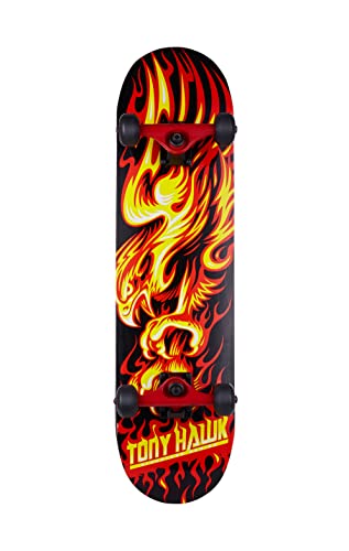 Tony Hawk 31 inch Skateboard, Tony Hawk Signature Series 4, 9-ply Maple Deck Skateboard for Cruising, Carving, Tricks and Downhill, Flame Hawk