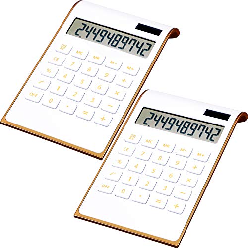 2 Pieces Office Home Calculator Slim Calculator Cute Calculator Solar Power Calculator Desk Calculator Tilted LCD Display for Business Office School Supplies, 10 Digits