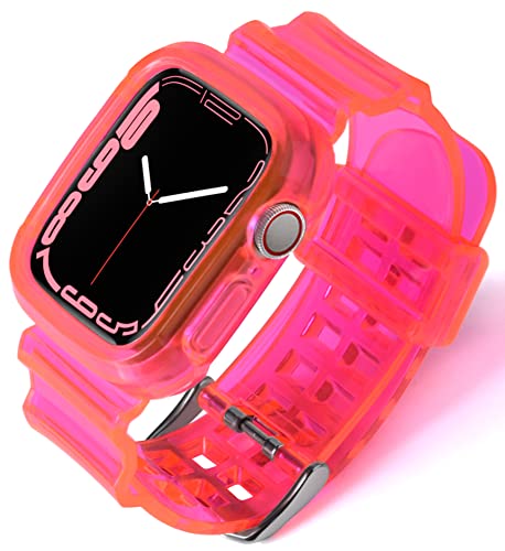 PROATL Compatible with Apple Watch Bands Series SE 8 7 6 5 4 3 2 1, Women& Men Sport Clear Soft Silicone Strap with Bumper Protective Cases for Apple Watch Series 41mm 40mm 38mm (Rose/ 41mm)