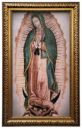 Mom’s Art Studio – Virgen de Guadalupe Wall Decor 42.5 X 26.5 Inches, Virgin Mary Print, Museum Look Art Frame, Artist’s Acrylic Coating, Wall Art for Home Decor (Large, Yellow Gold)