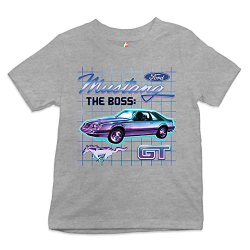 Ford Mustang GT The Boss Kid’s T-Shirt Muscle Car Licensed Ford Boys Girls Tee Grey Small