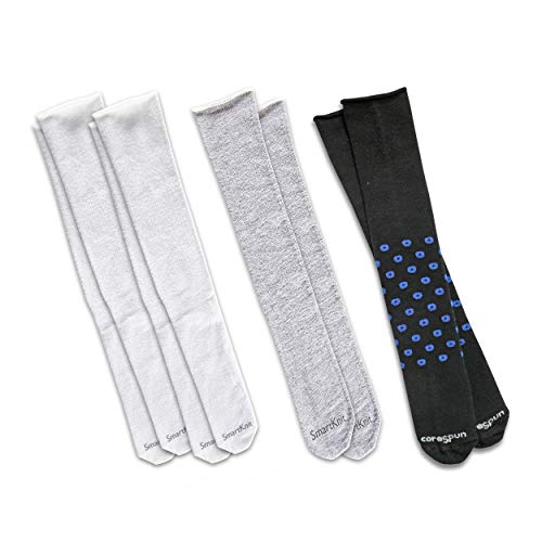 SmartKnit & CoreSpun Kids AFO Interface Socks – 4 Pack (2-White, Grey, Cheery(Black/Royal Blue), Child Regular)