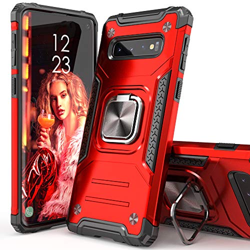 IDYStar Galaxy S10 Plus Case, Hybrid Drop Test Cover with Card Mount Kickstand Slim Fit Protective Phone Case for Samsung Galaxy S10 Plus, Red