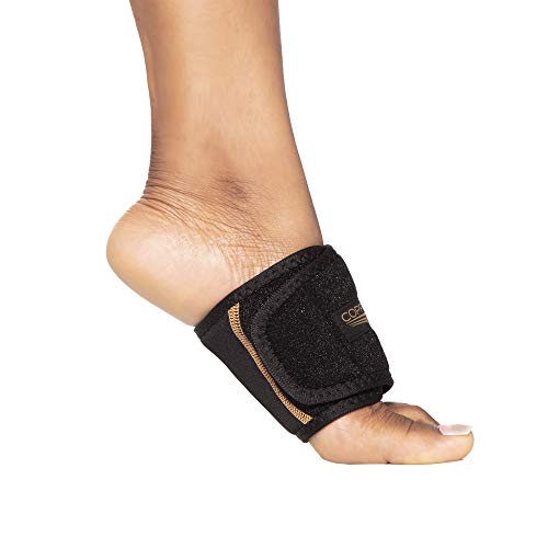 Copper Fit unisex adult Rapid Relief Plantar Fascia Arch Foot Wrap with Hot or Cold Gel Pack, Black, Adjustable