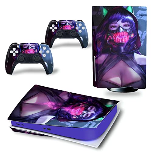 DREAMPASS Compatible with ps5 Skin Sticker Decoration Frosting Console Digital Disk Protector faceplate Shell Vinyl Cover Skins Edition Decal Anime(Disk Version, Cyber Girl)
