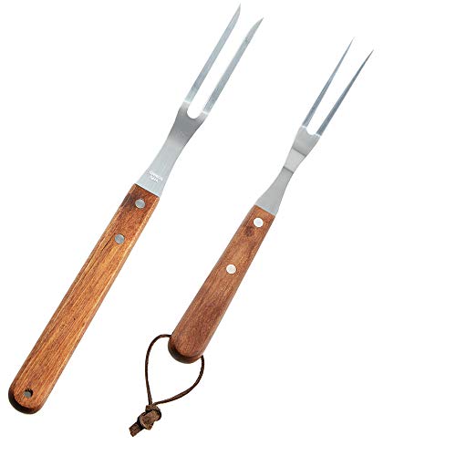Fantasyon 2 Pack Meat Fork with Wooden Handle, Stainless Steel Meat Forged Carving Fork for Kitchen Roast (13 Inch, 10 Inch)