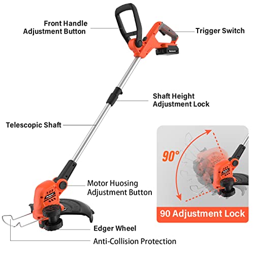 MAXLANDER 12 Inch 20V Cordless String Trimmer, 2 PCS 2.0Ah Battery Weed Wacker/Edger, 1 Quick Charger,6 PCS Replacement Spool Trimmer Lines, Length Adjustable, Powerful Lightweight Grass Trimmer | The Storepaperoomates Retail Market - Fast Affordable Shopping