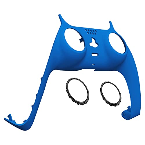 eXtremeRate Blue Decorative Trim Shell Compatible with ps5 Controller, Soft Touch DIY Replacement Clip Shell, Custom Plates Cover Compatible with ps5 Controller with Accent Rings