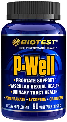 Biotest P-Well Prostate Health Supplement N.O. Booster – Advanced Urinary Tract Support – Pomegranate Punicalagins 180mg, Cranberry 500mg, Lycopene 30mg Per Serving – Non-GMO Vegan – 90 Capsules