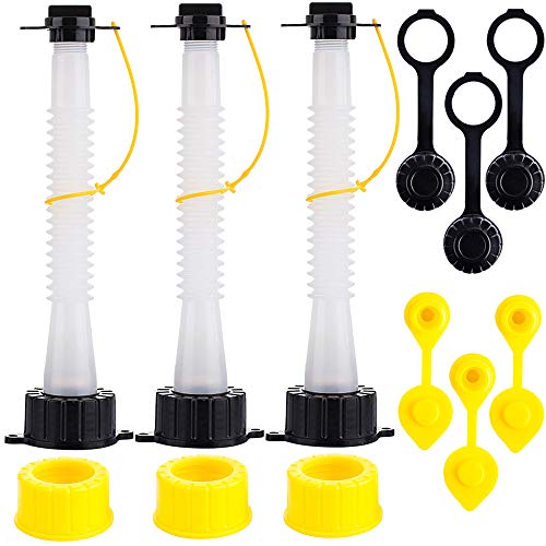 Gas Can Spout Replacement Improved Design Flexible Pour Nozzle Kit with Gasket Stopper Vent Cap Collar Caps for Old Style Water Gas Container Jug Pack of 3