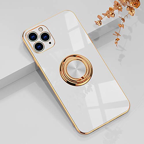 aowner Compatible with iPhone 11 Pro Max Ring Holder Case Shiny Plating Rose Gold Edge 360 Degree Rotation Kickstand for Women Girls Slim Soft Flexible TPU Protective Cover Case, 6.5 Inch