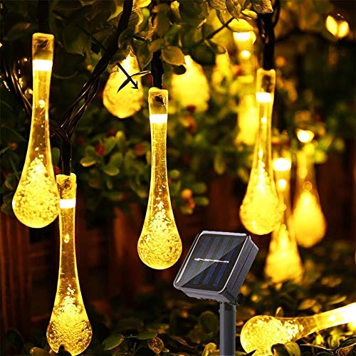 SNOMYRS Solar String Light Outdoor 21 Ft 30 Led Water Drop Solar Powered Lights with 8 Modes Waterproof Crystal Lights for Patio Garden Yard Tree Wedding Party Home Porch Decor (Warm White)