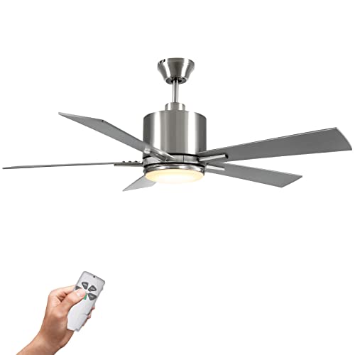 warmiplanet Ceiling Fan with Lights Remote Control, 52 inch Brushed Nickel Ceiling Fan with Light for Bedroom,Living Room, Office, Basement,Kitchen,Dining Room, Dimmable Modern Ceiling Fan