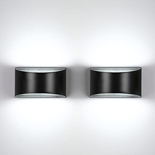 Lightess Dimmable Indoor Wall Sconce Set of 2 Aluminum LED Wall Light Modern Wall Lamp for Bedroom Living Room Hallway, 12W Cool White