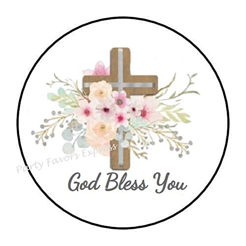 God Bless You Floral Cross Envelope Seals Labels 1.5″ Stickers (60)